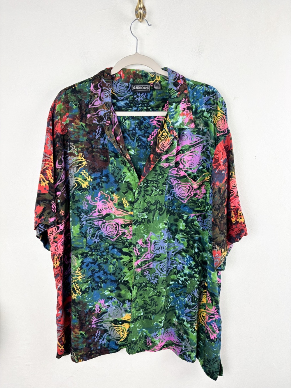 Vintage 90s Men’s Retro Tie Dye Frog Print Button Up Shirt Sz XL